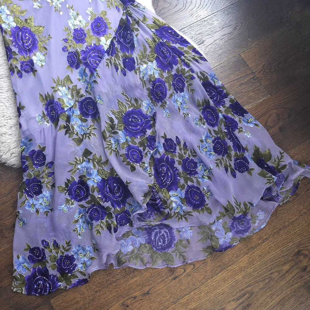 Vintage Deadstock Fairy Y2K Euro Lavender Purple Floral Burnout Silk Slip Dress - Picture 5 of 7